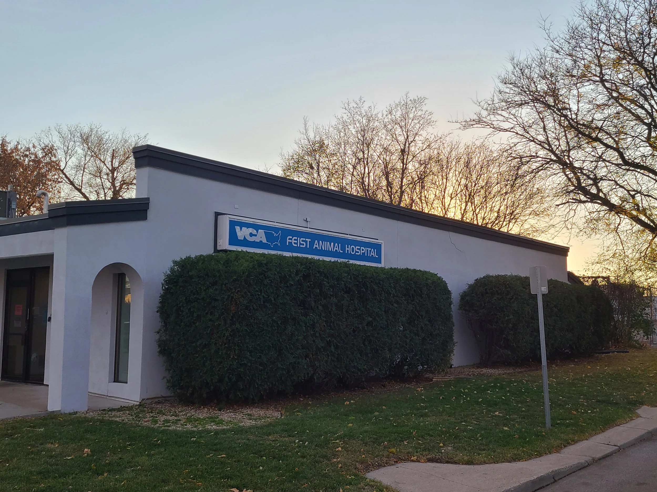 Complete exterior repaint at VCA Feist Animal Hospital, creating a brighter, more professional appearance for a busy St. Paul veterinary clinic.