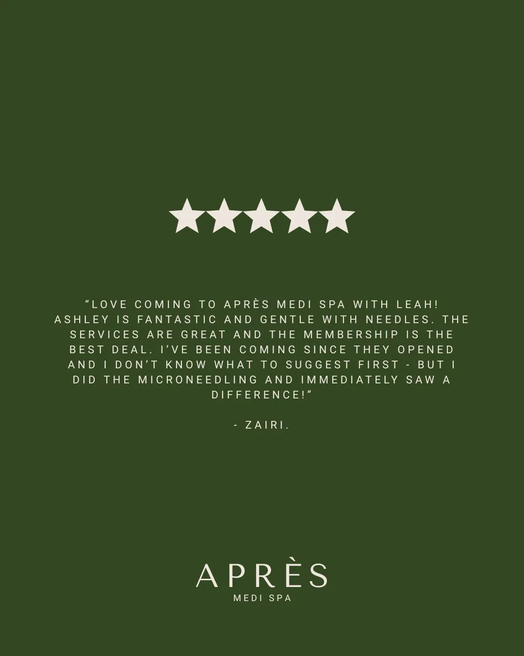 ✨ Client Spotlight ✨

&quot;Love coming to Apr&egrave;s Medi Spa with Leah! Ashley is fantastic and so gentle with needles. The services are amazing and the membership is truly the best deal&quot; 💉✨

We love seeing our clients glow from the inside 