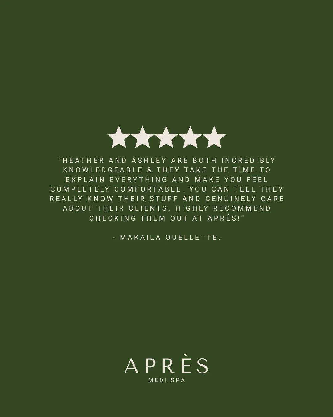 Five-star care starts with trust 🤍

We&rsquo;re grateful for kind words like this and for clients who value education, comfort, and genuine care. Thank you for choosing Apr&egrave;s Medi Spa!

#apresmedispa #FiveStarReview #ClientTestimonials #Clien