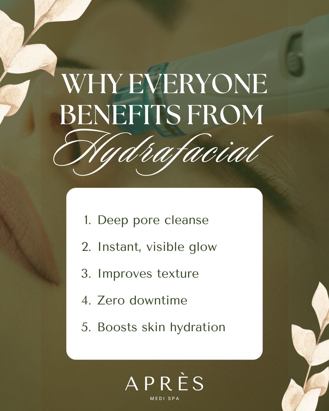 Glowing skin starts with a Hydrafacial ✨

From deep pore cleansing to instant hydration and zero downtime, this treatment delivers visible results you can see and feel after just one session.

Ready for your glow-up? Book your Hydrafacial at Apr&egra