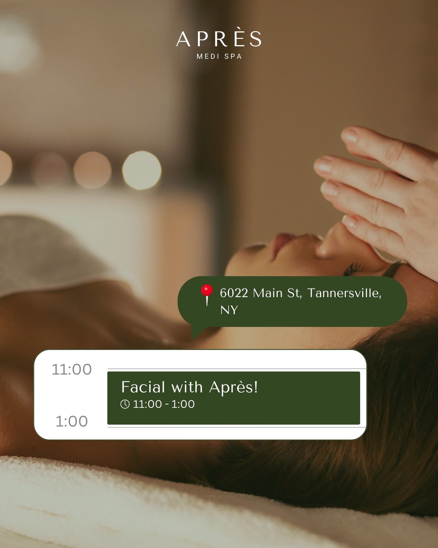 Book your facial with Apr&egrave;s Medi Spa.

Give your skin the care it deserves with a customized facial designed to cleanse, restore, and leave you glowing. Our medical aestheticians tailor every treatment to your unique skin concerns&mdash;so you