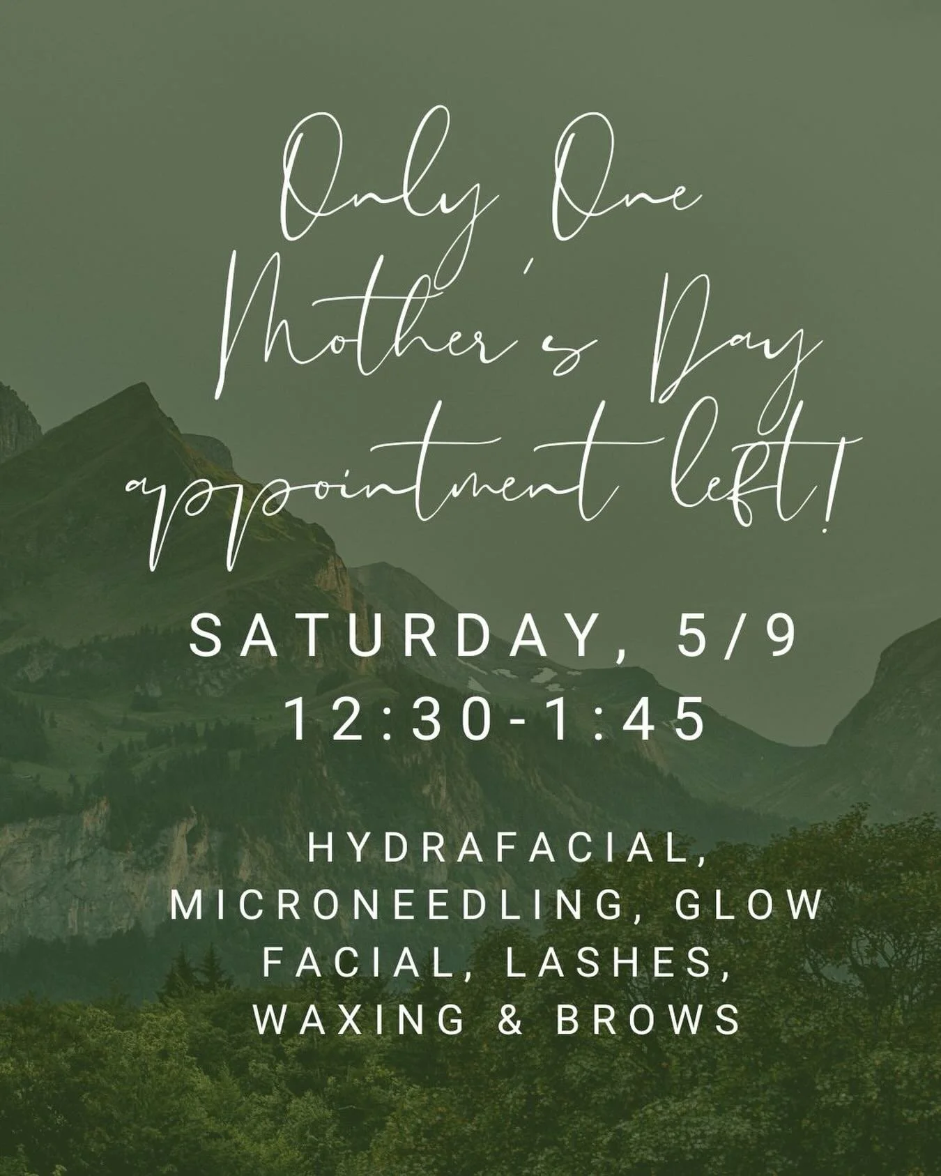One spot left with Heather this week, grab your Saturday slot before it&rsquo;s gone ;)

We are also celebrating Mothers all month long and have some amazing specials!

20% off facials with Heather

15% off Sculptra with Ashley

​$50 bonus credit for