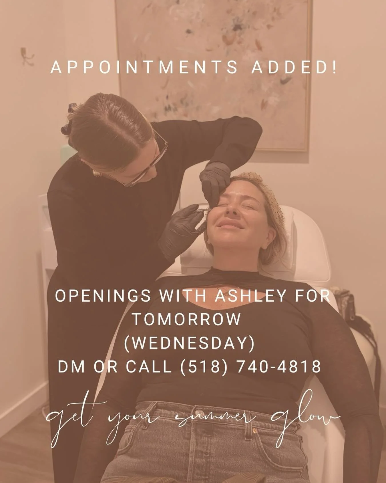 New appointments available with Ashley for Wednesday May 13 at Apres Medi Spa. Get your summer glow going! 

Botox, filler, sculptra and more available with Ashley! If unsure how to tackle your skin needs - book a consultation and Ashley will help cr