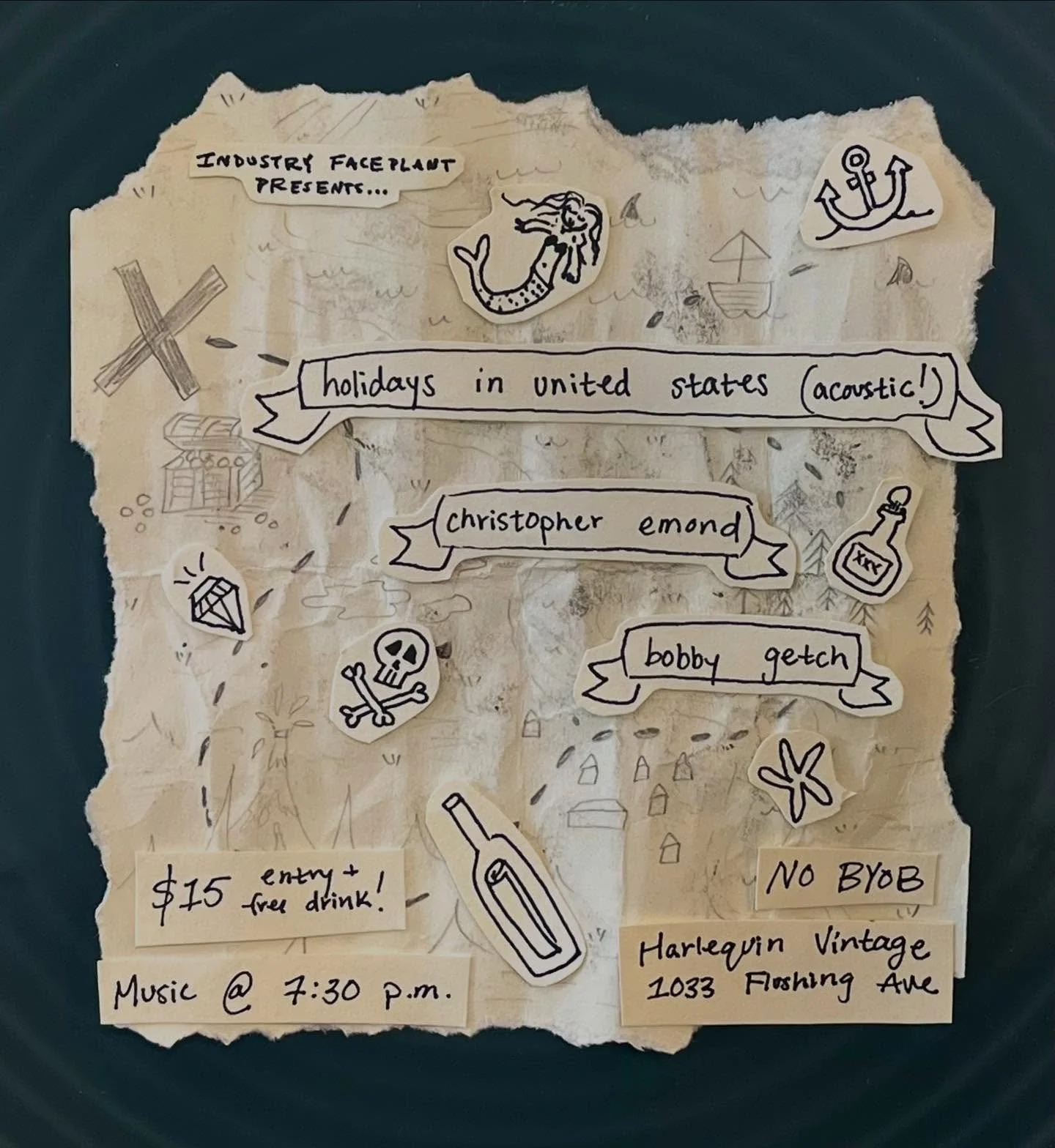 Another acoustic banger THIS TUESDAY JULY 22nd with @holidays.in.united.states @chris.emond @bobbygetch ! Every ticket comes with a free drink (beer, setlzer, soda, n/a beer, water, etc) and a 15% off coupon for the vintage shop 🦜🏴&zwj;☠️