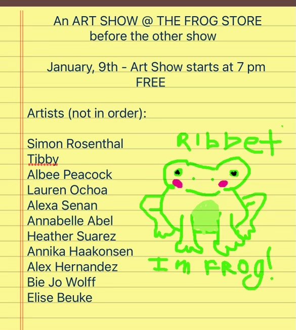 First event of the year and this one is in LA! Free art show at the Frog Store this Friday 1/9 and an epic night of music shortly after 🫶 Thanks to @specia1some1 for organizing and @memoriesidliketoforget for both flyers! C U There