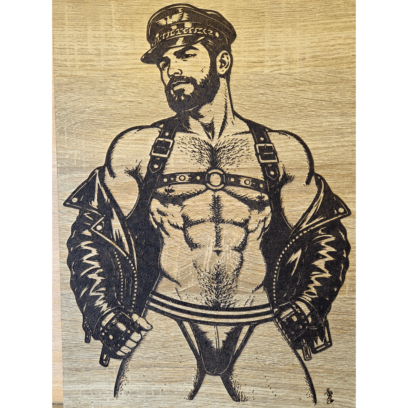 Jock Leather Man Gay Pyrography Art