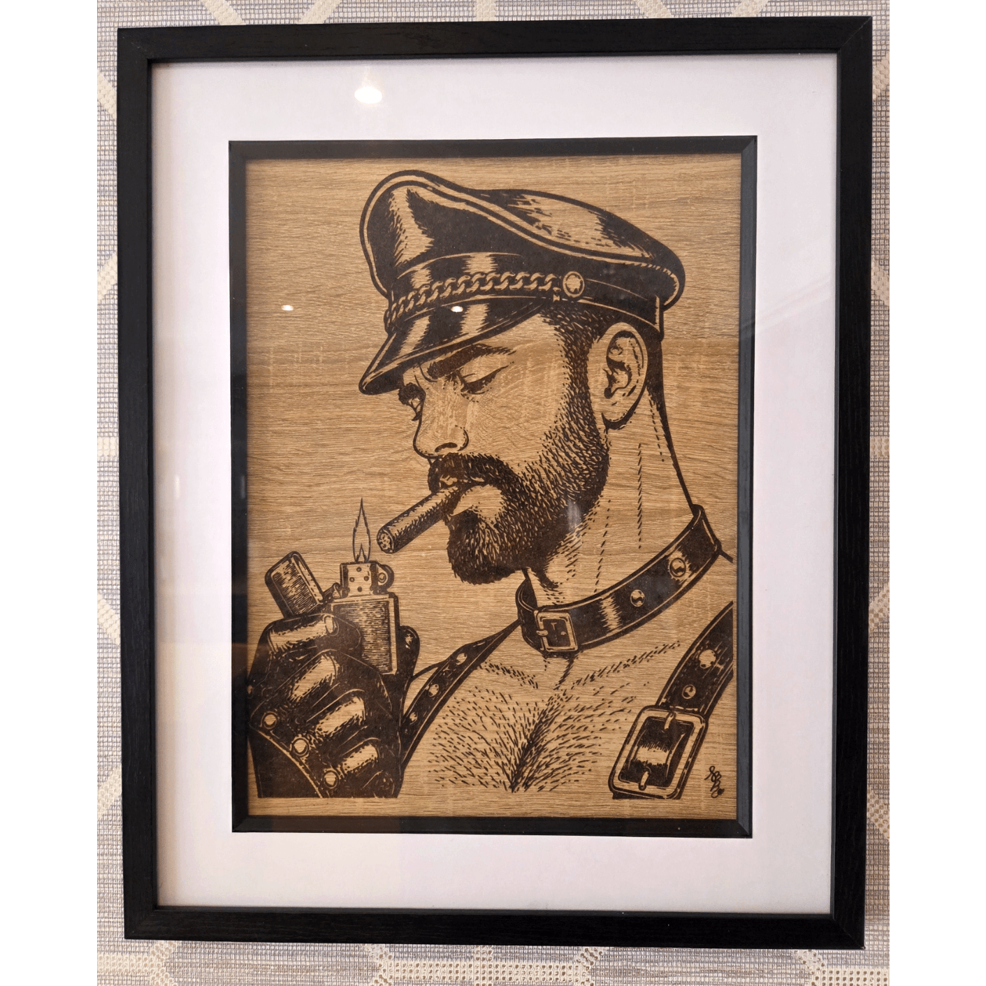 Larry, Leather Cigar Man Gay Pyrography Art