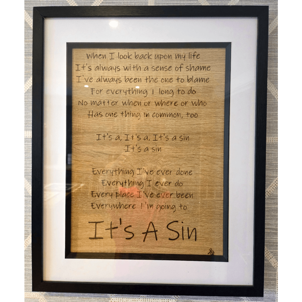 Its A Sin Lyrics Pyrography Artwork