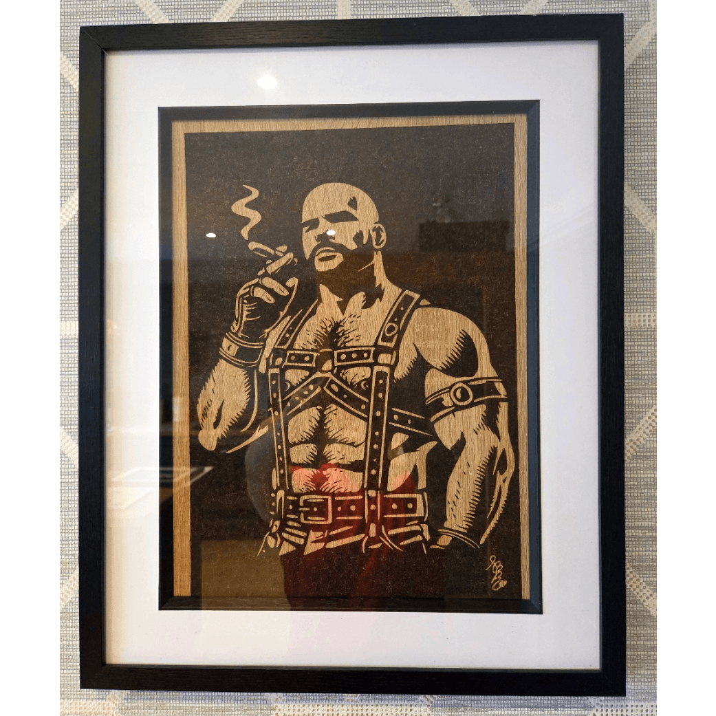 Leather Cigar Smoking Man Gay Pyrography Art