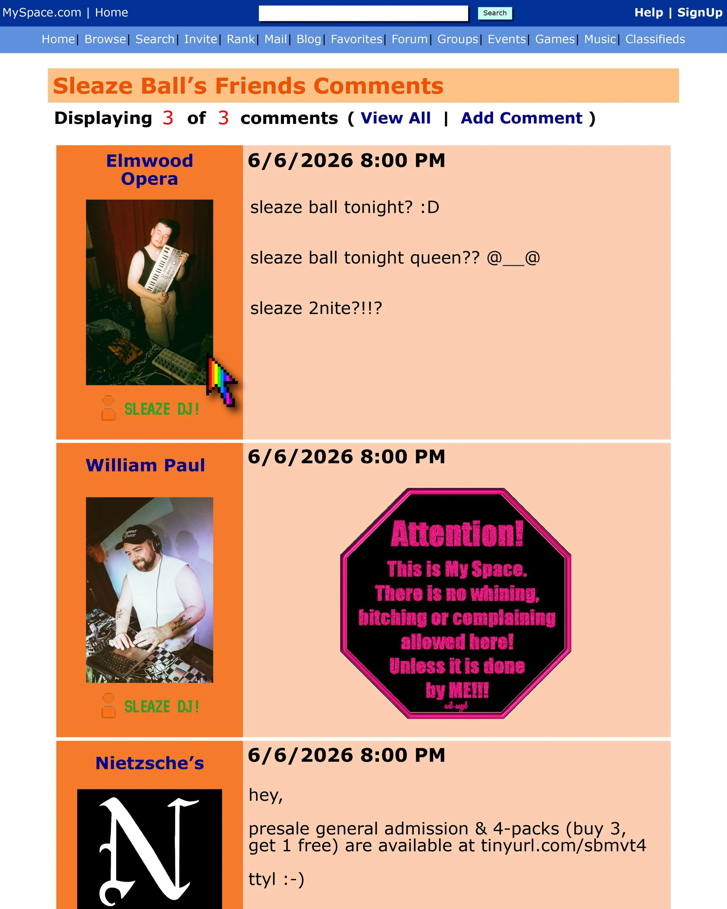 📬 new comments❗️

sleaze ball resident dj&rsquo;s @elmwoodopera &amp; @williampaul.dj will be spinning all your emo-scene-indie-electropop-electroclash-bloghouse faves 🎶🖤⚡️ which may have graced your myspace profile, been reblogged onto your tumbl