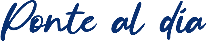 "Ponte al día" text in blue script font on white background.