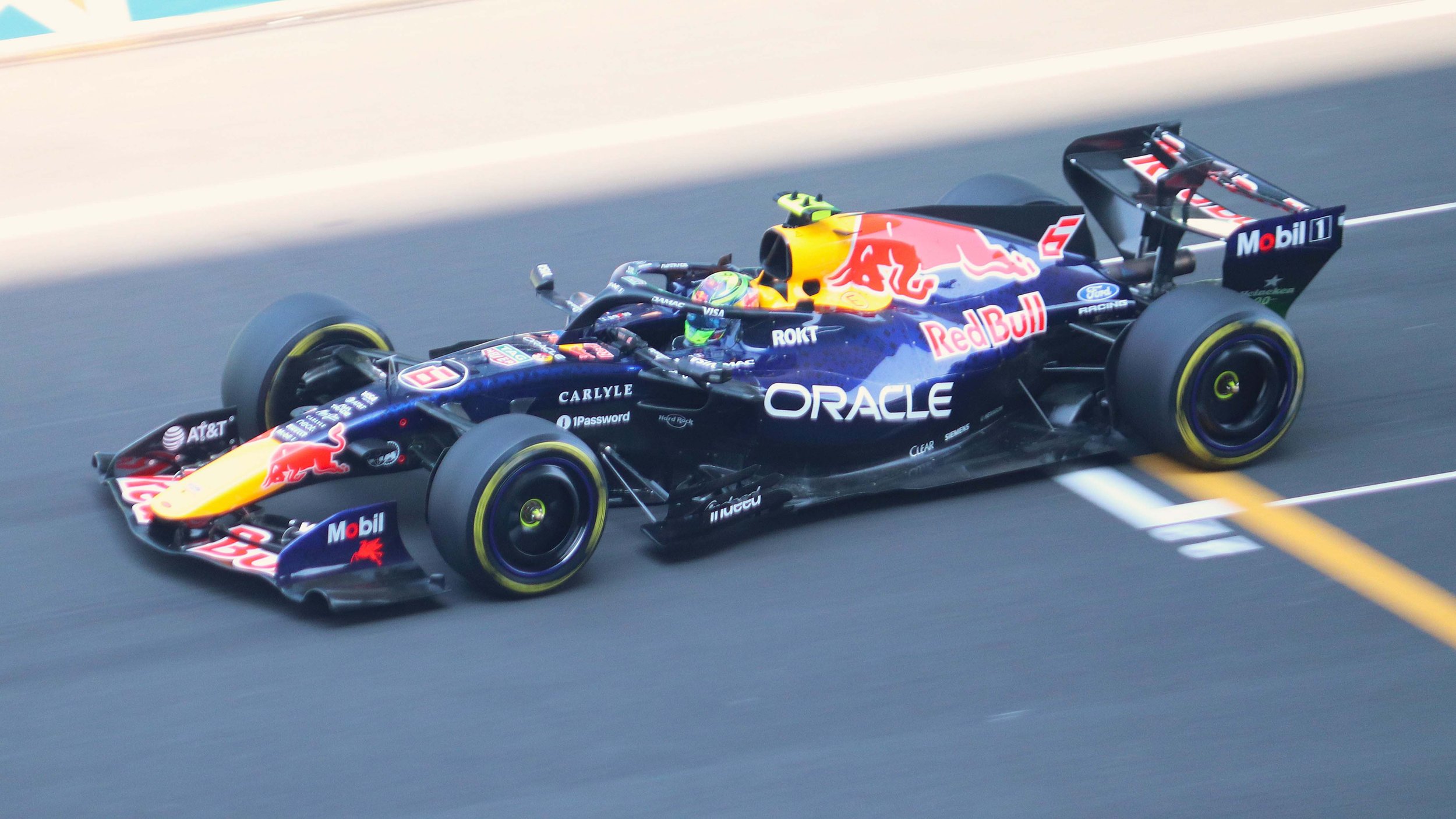 Isack Hadjar driving the Red Bull Racing RB22 on track.
