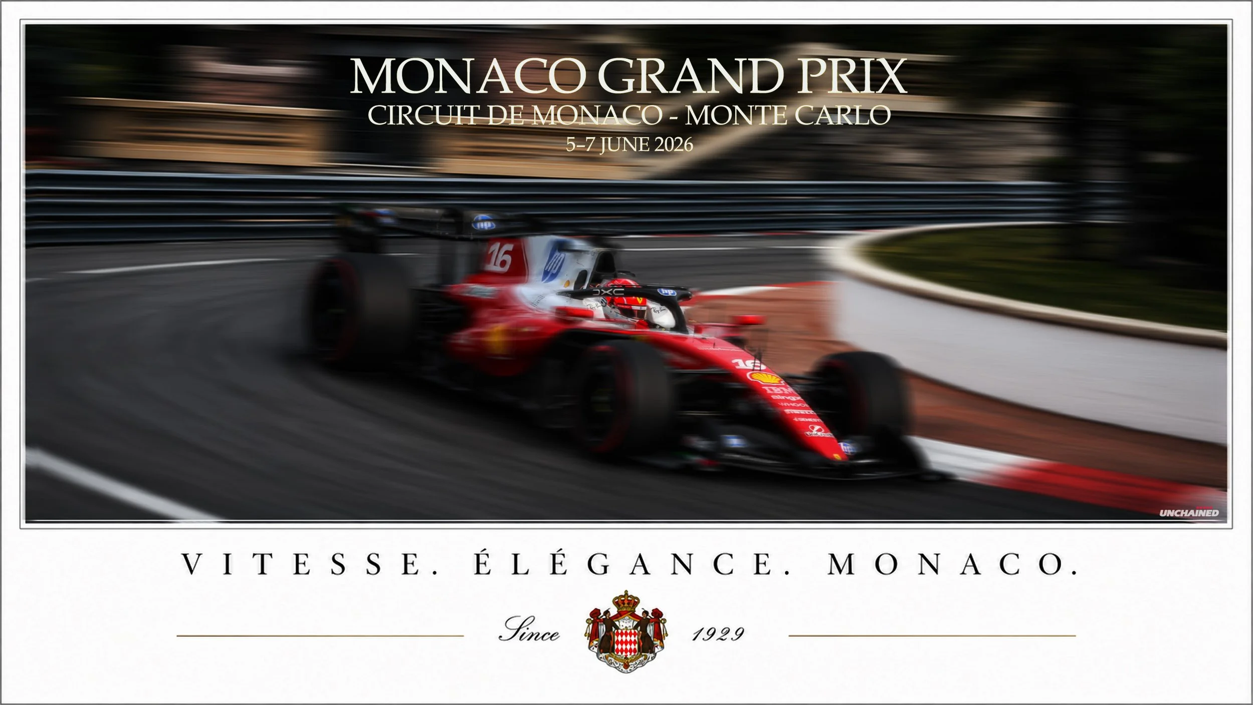 2026 Monaco Grand Prix Formula 1 poster with classic street circuit artwork.