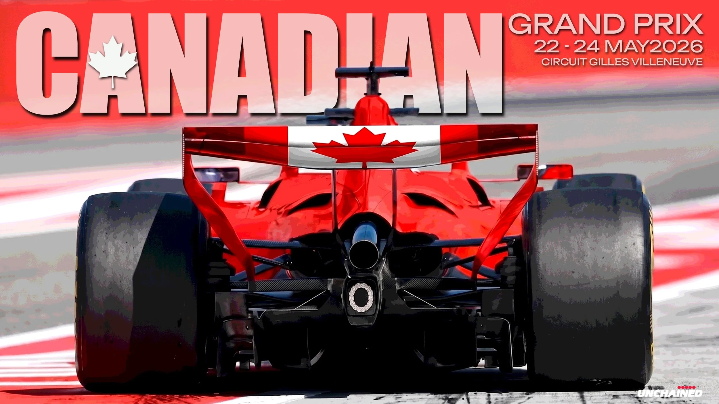 2026 Canadian Grand Prix Formula 1 poster with red race car artwork.