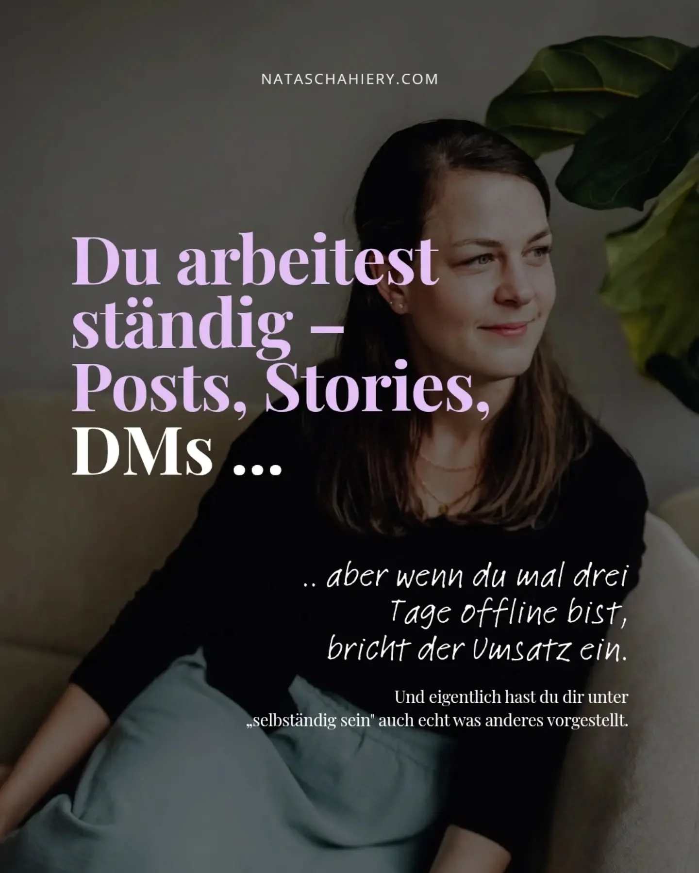 Du arbeitest st&auml;ndig.
Posts. Stories. DMs. Immer online, immer pr&auml;sent &mdash; und trotzdem: Drei Tage nicht posten, und der Umsatz bricht ein.

Das ist kein Business. Das ist ein Hamsterrad, das du dir selbst gebaut hast, obwohl du doch ei