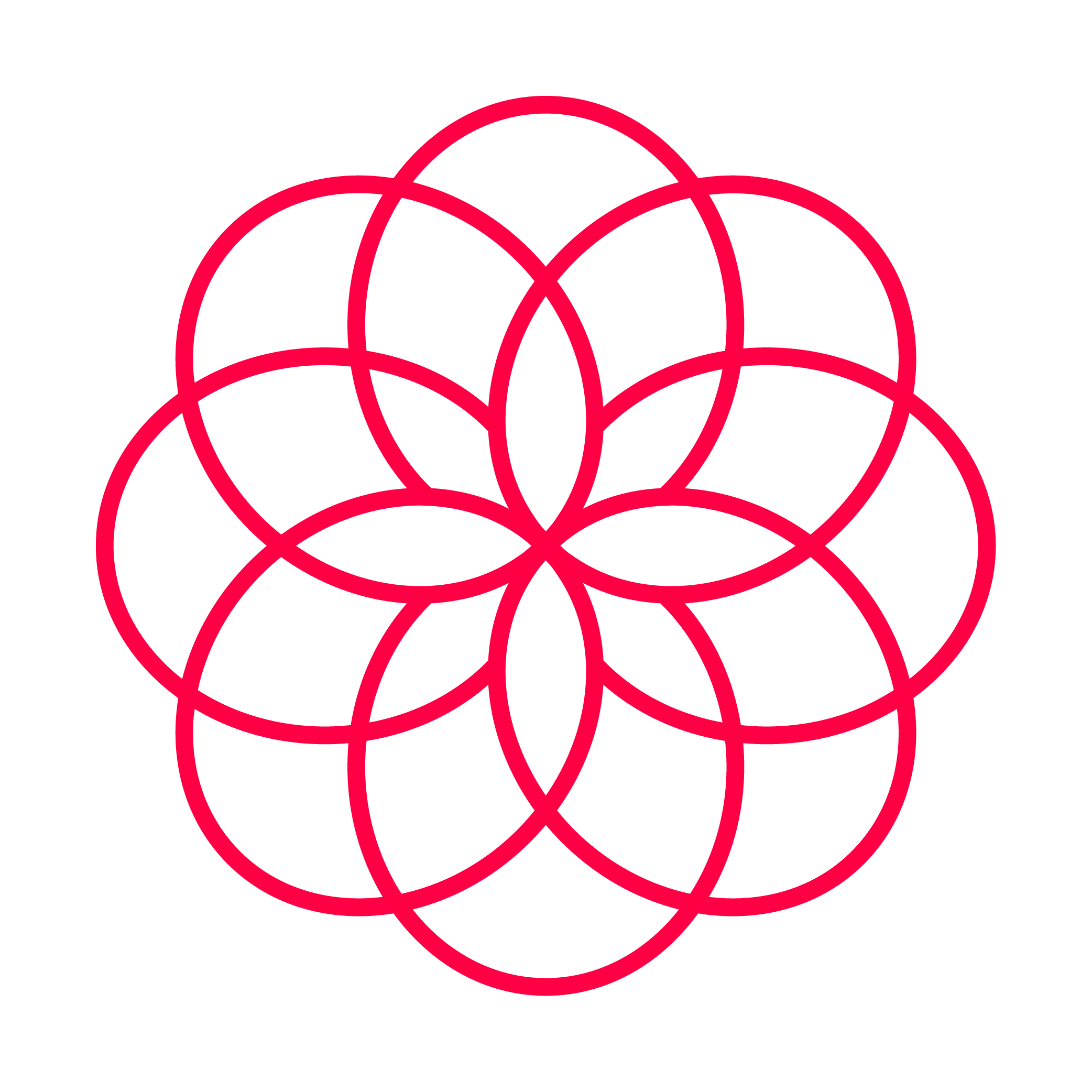 geometric flower pattern with overlapped circles in red on black background