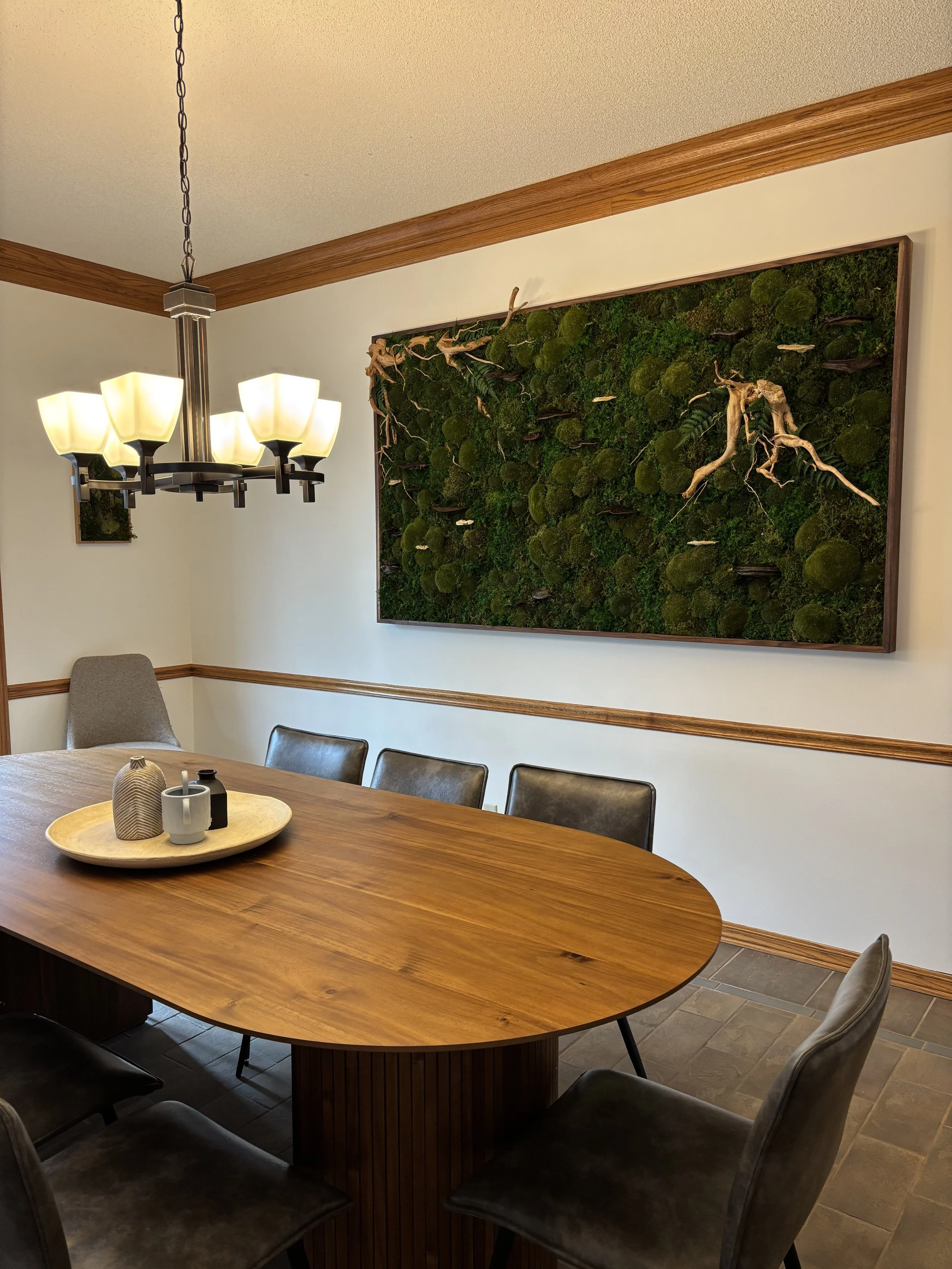 Residential Dining Room Walnut Framed Moss Art