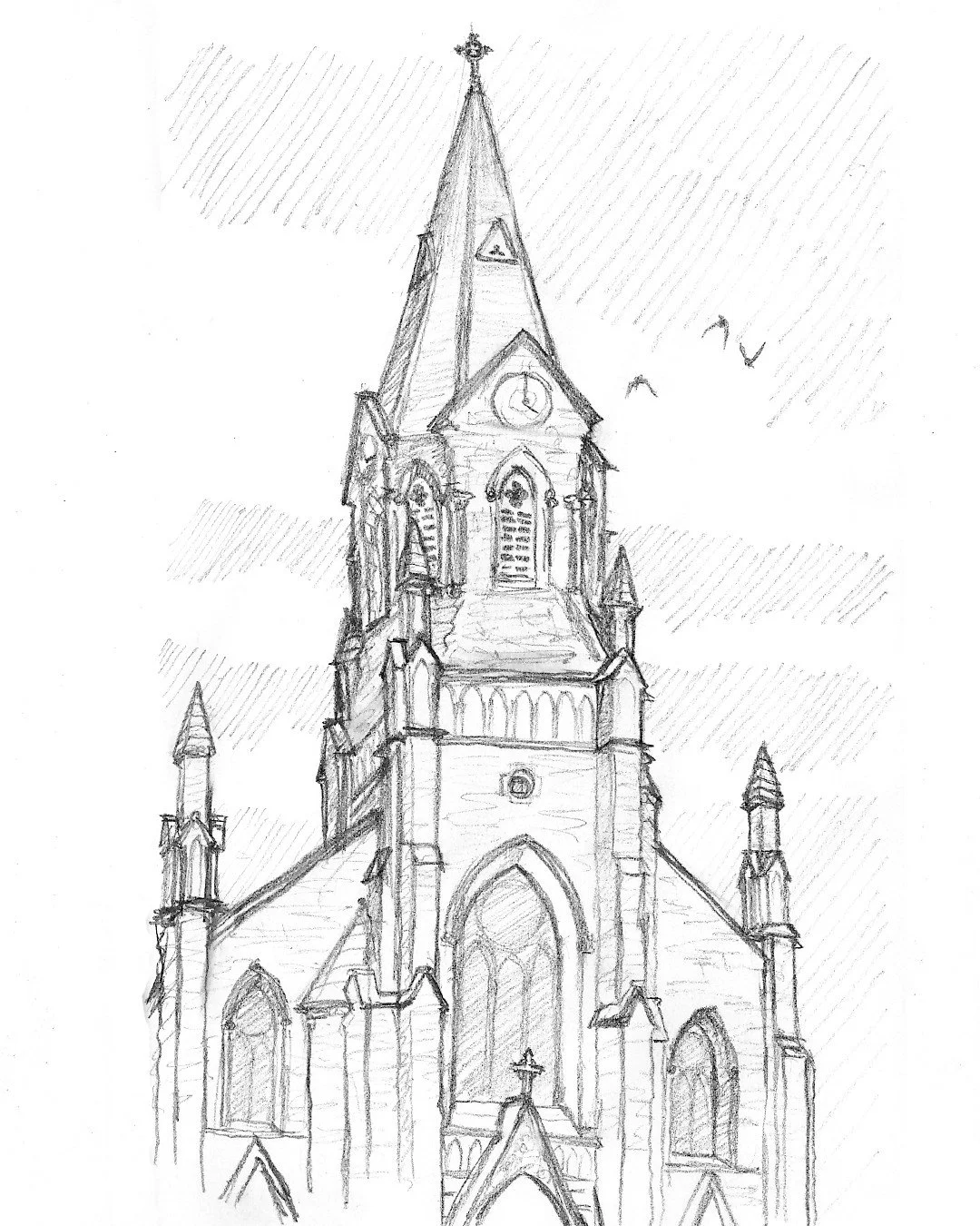 St. Mary Mother of God: travel sketch, graphite, B. N. Polzer