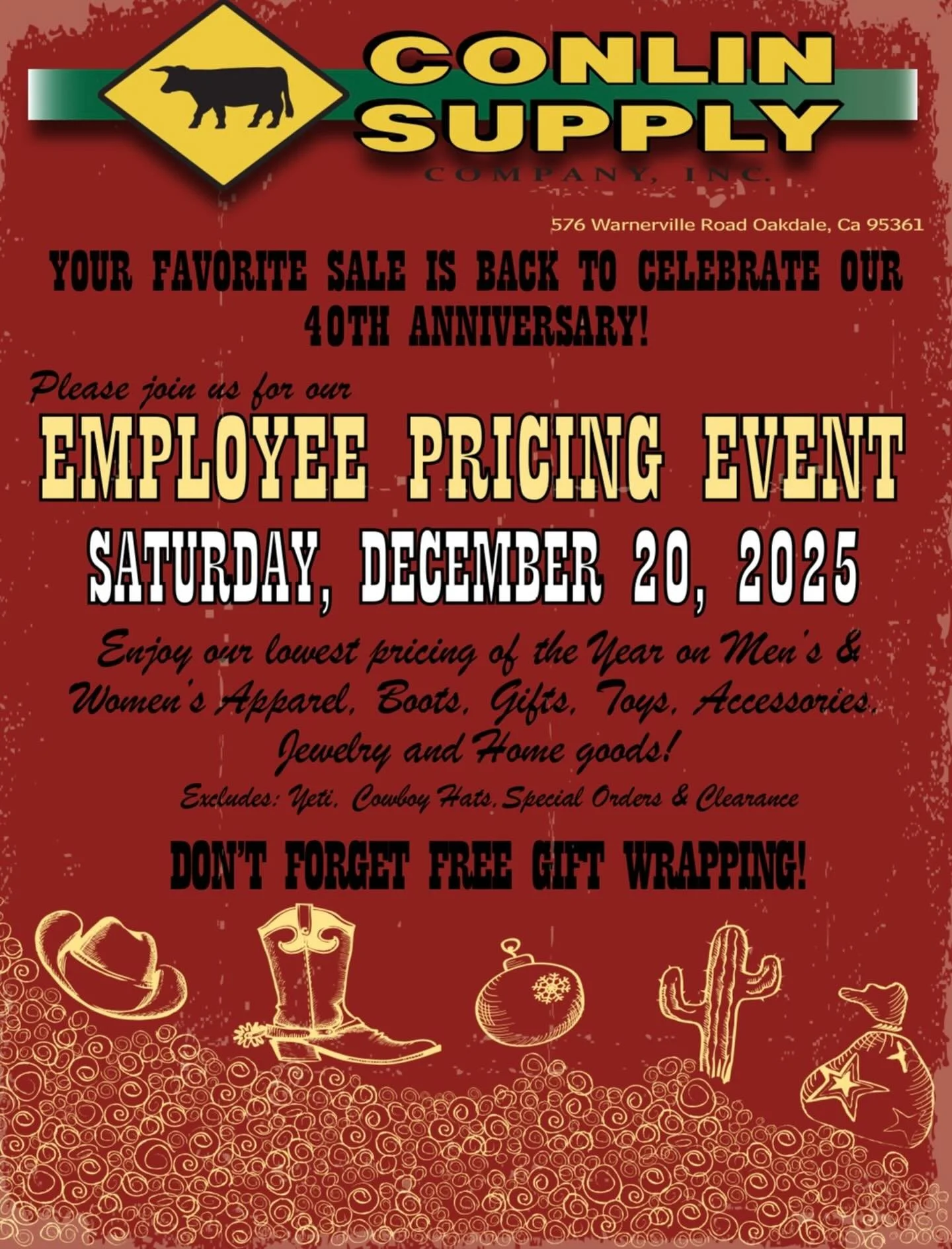 You&rsquo;ve been asking for it and we&rsquo;re delivering! Back for our 40th Anniversary is our Employee Pricing Sale! Join us regularly business hours (8am-5pm) on Saturday, December 20th for the best prices of the year! We will even do the wrappin