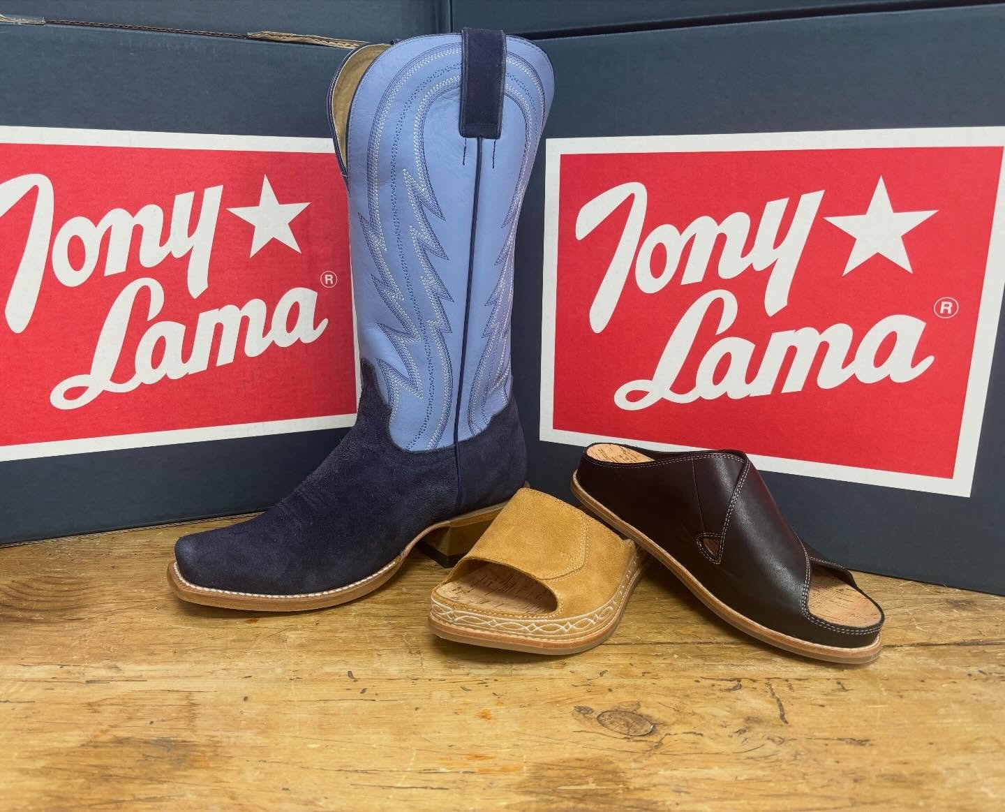 New arrivals from Tony Lama &mdash; where craftsmanship meets classic western charm.

&bull; Ladies Siena | Iris Blue 13&rdquo; top
&bull; Palmeras | Black leather sandal
&bull; Mareas | Golden leather sandal
&bull; Men&rsquo;s Avett |11&rdquo; Top| 