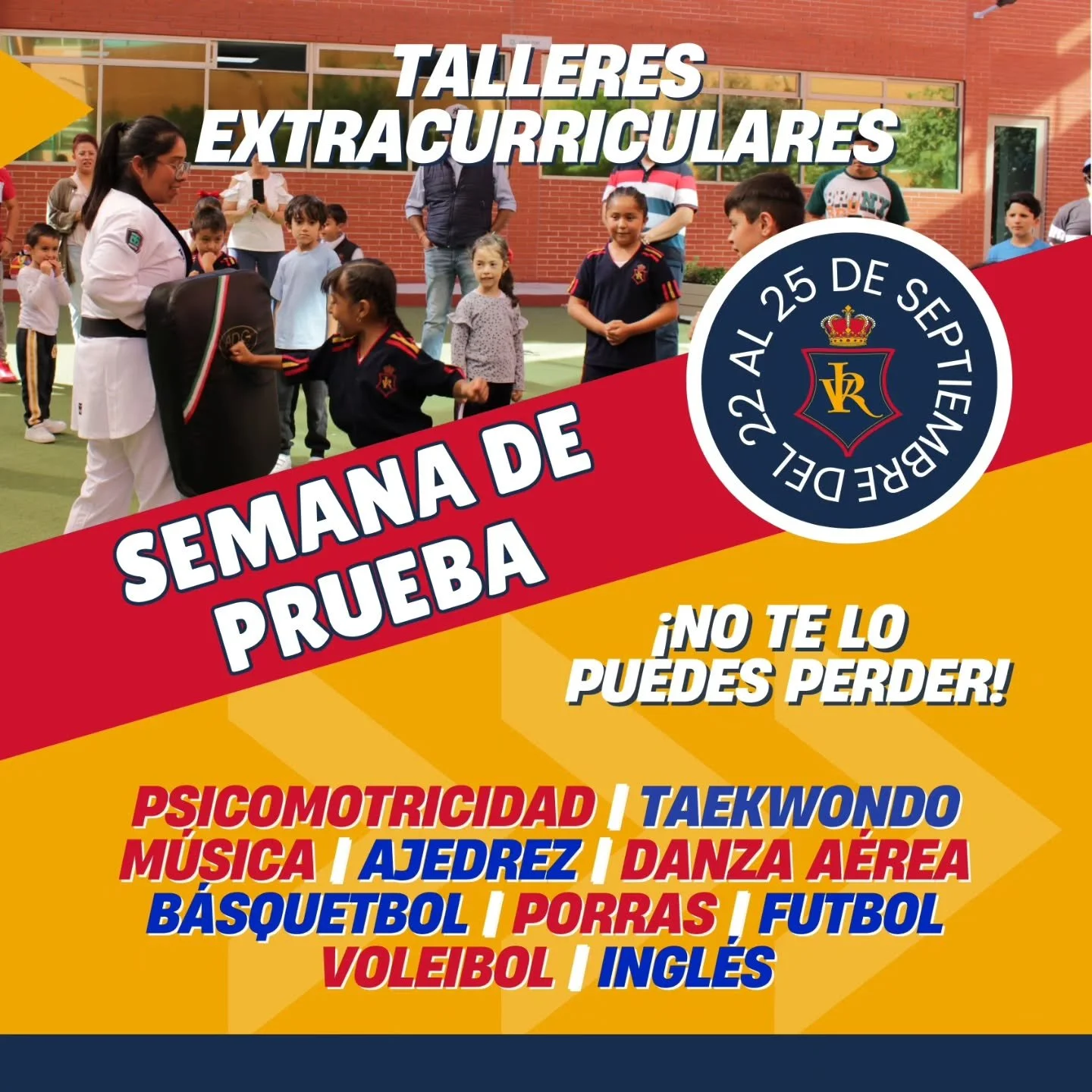 🎉 &iexcl;La Semana de Clases Muestra ya comenz&oacute;! 🎉

Nuestros alumnos han disfrutado de actividades llenas de diversi&oacute;n, movimiento y nuevas experiencias ✨

👉 A&uacute;n puedes traer a tus hijos a probar hasta el 25 de septiembre, al 