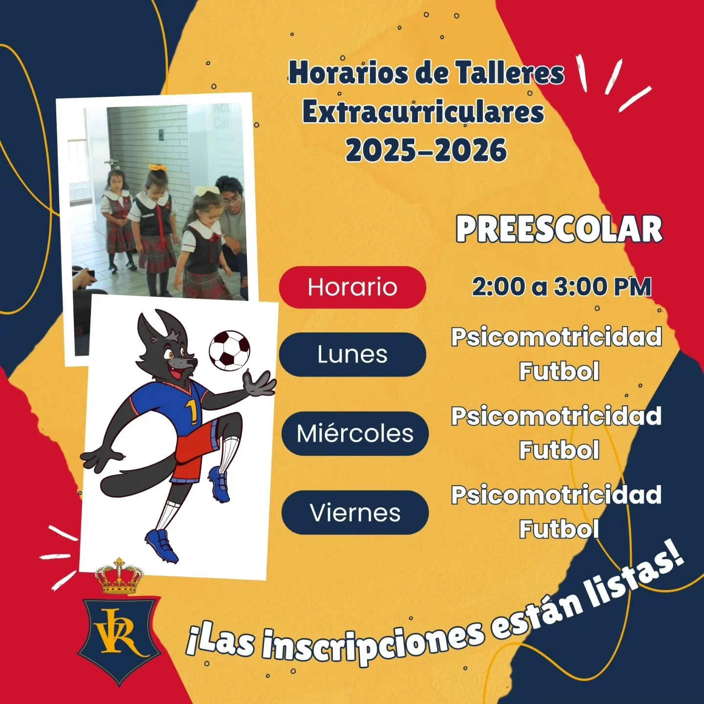 📅 Del 29 de septiembre al 05 de octubre

👉 Inscripciones abiertas para extracurriculares IRV.

Los horarios ya est&aacute;n listos, &iexcl;aprovecha y asegura lugar! 🙌

✨ Clases inician la primera semana de octubre.

#ExtracurricularesIRV #Inscrip