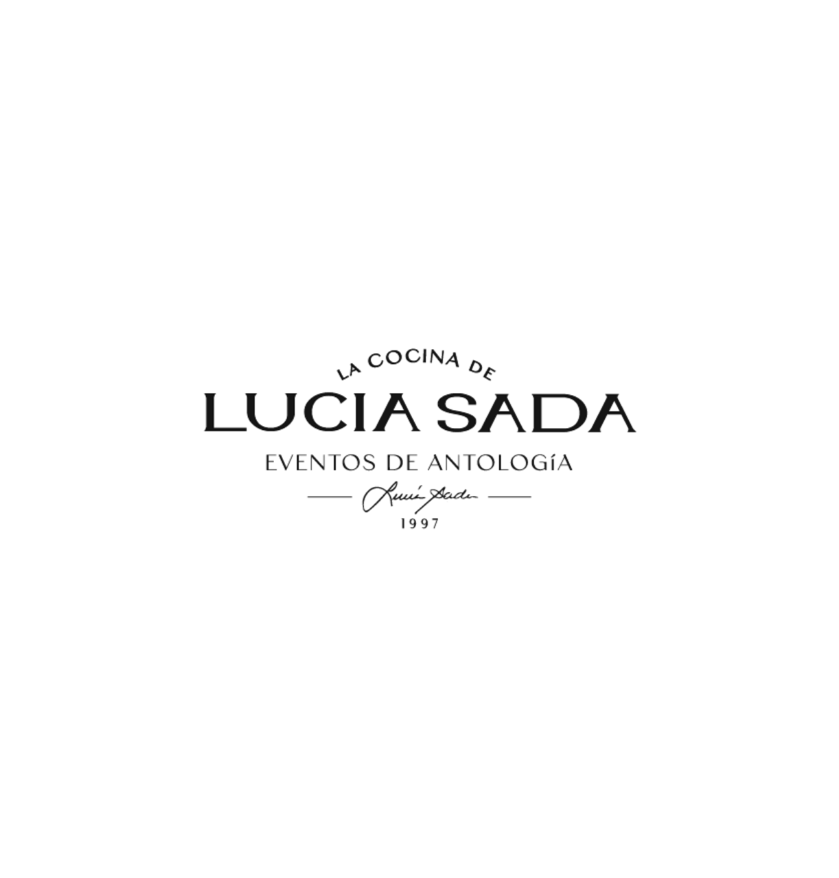 Logo of "La Cocina de Lucia Sada Eventos de Antologia" with a signature and the year 1997 at the bottom.