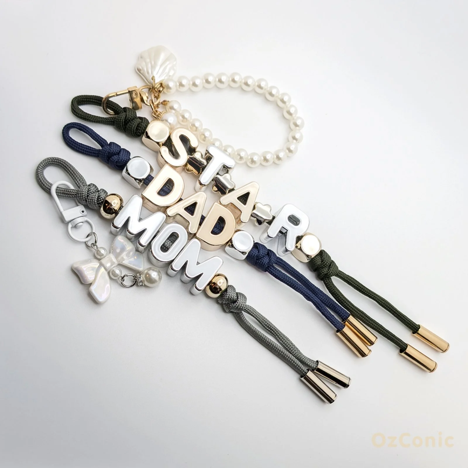 Personalized Gold Silver Alphabet Letter Keyring with Charm, Custom Name Keychain