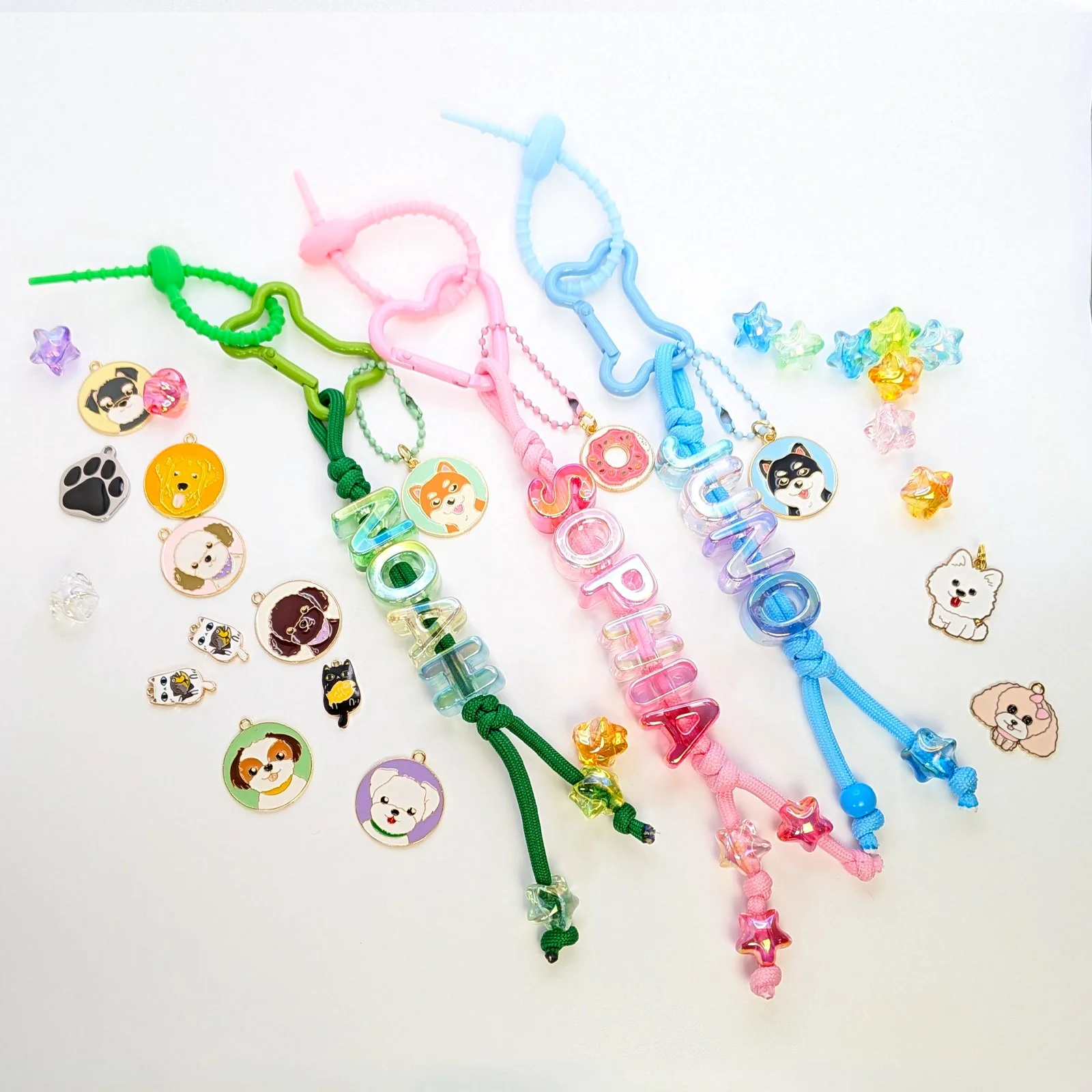 Personalized Crystal Beaded Name Keychain, Colorful Alphabet Letter Charm, Custom Pastel Bag Accessory