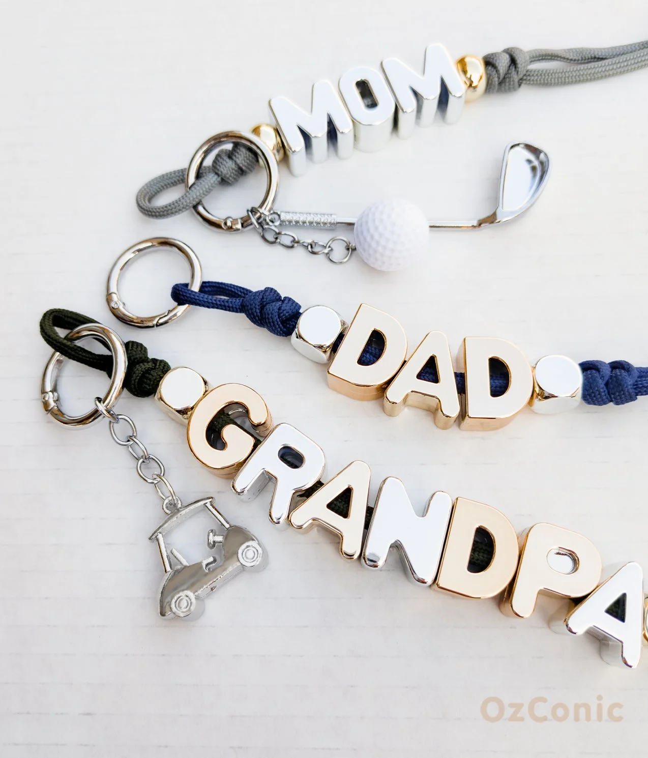 Personalized Golfing Charm, Custom Name Keychain, Silver Gold Alphabet Letter Keyring