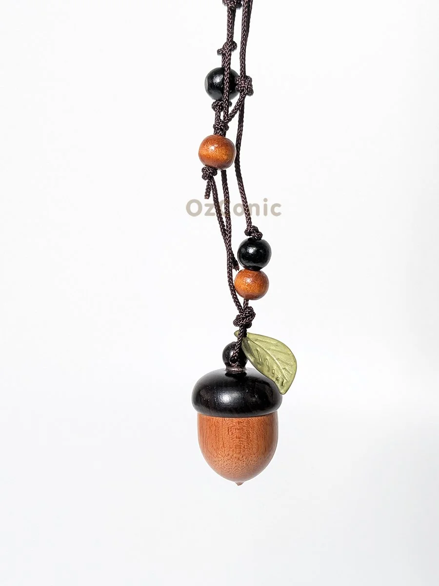 Wooden Acorn Pendant Necklace with Twist-Open Lid, Adjustable Length