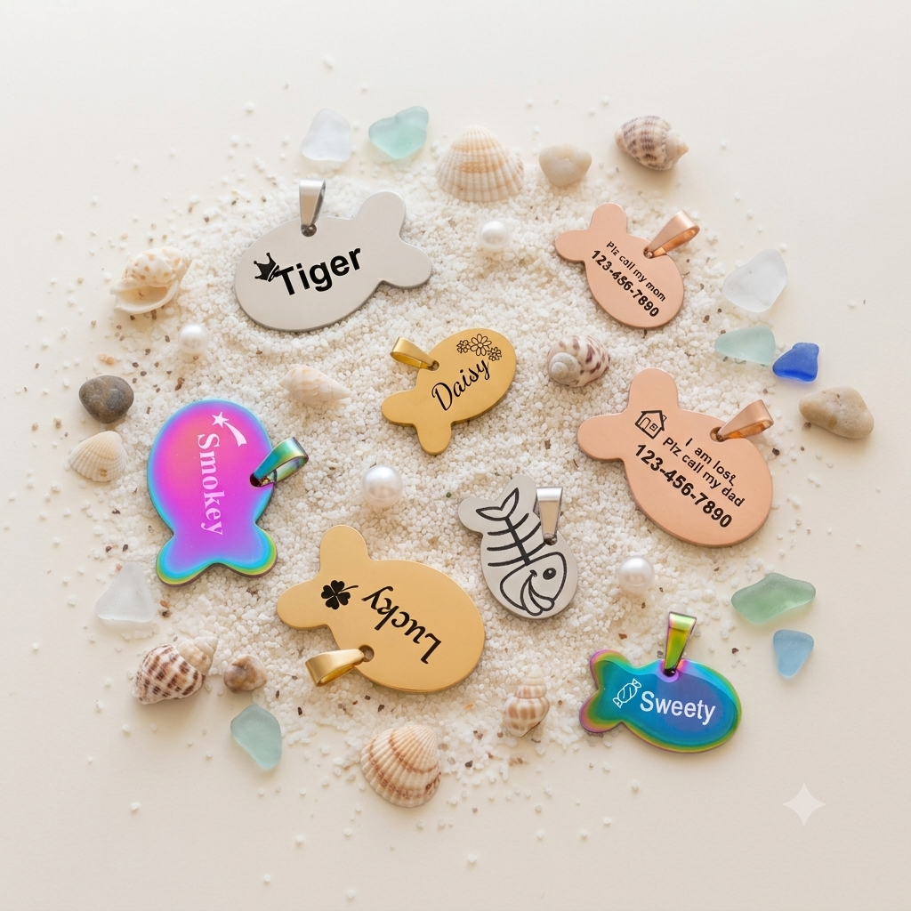Personalized Fish Pet ID Tag: Deep Laser Engraved Stainless Steel Charm