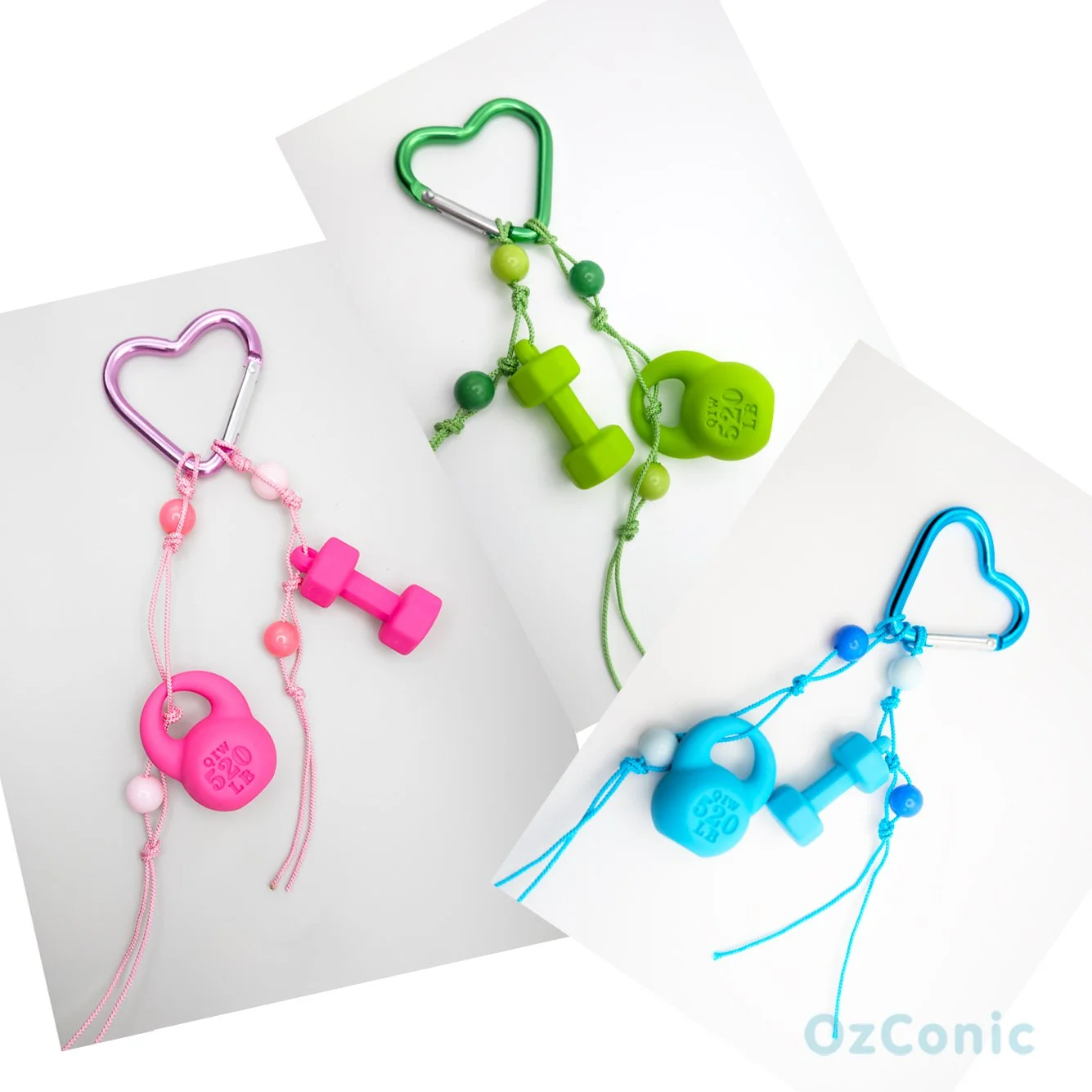 Healthy Pink, Green, Blue Color Kettlebell & Dumbbell Keychain