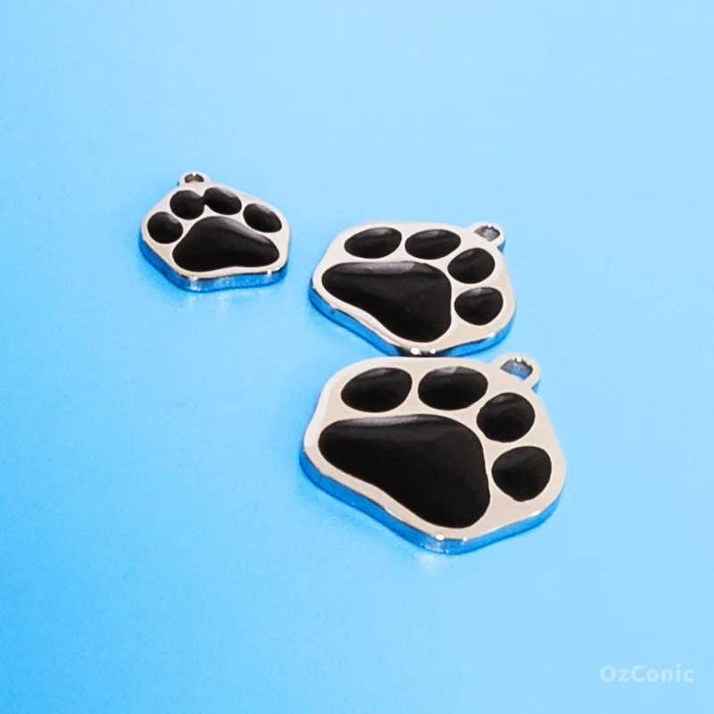 Personalized Stainless Steel Paw Pendant + Small Paw Charm + Rotating Lobster Clasp Key Chain