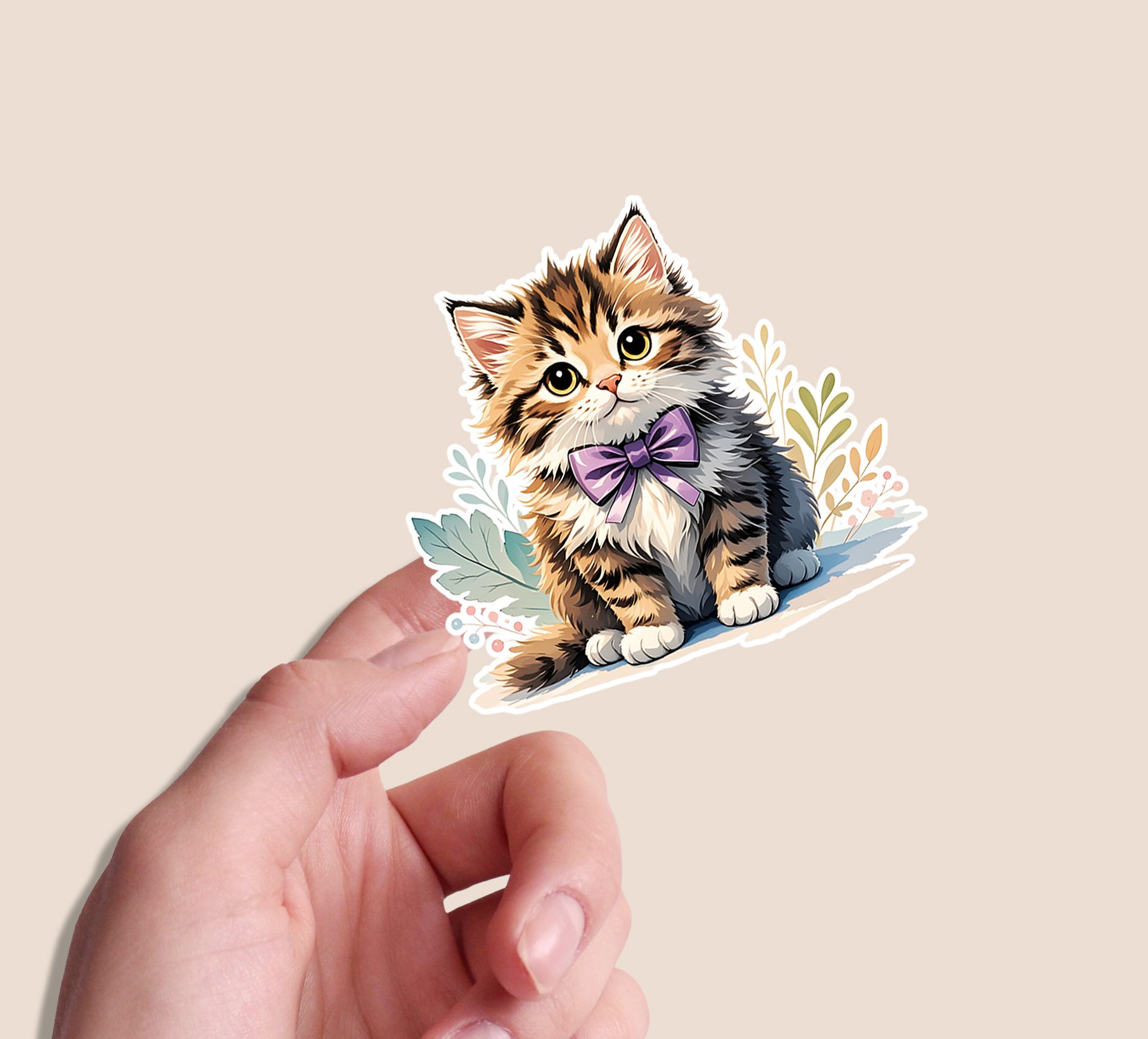 Kitten with a ribbon Sticker: Die Cut