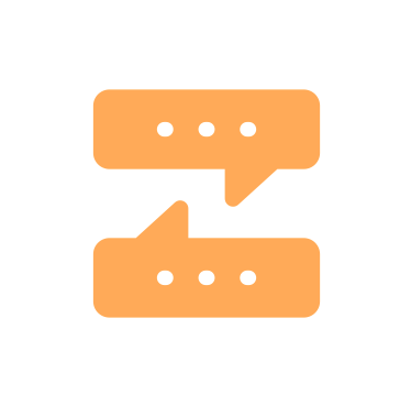 Two orange speech bubbles with three dots each, representing a conversation or chat.