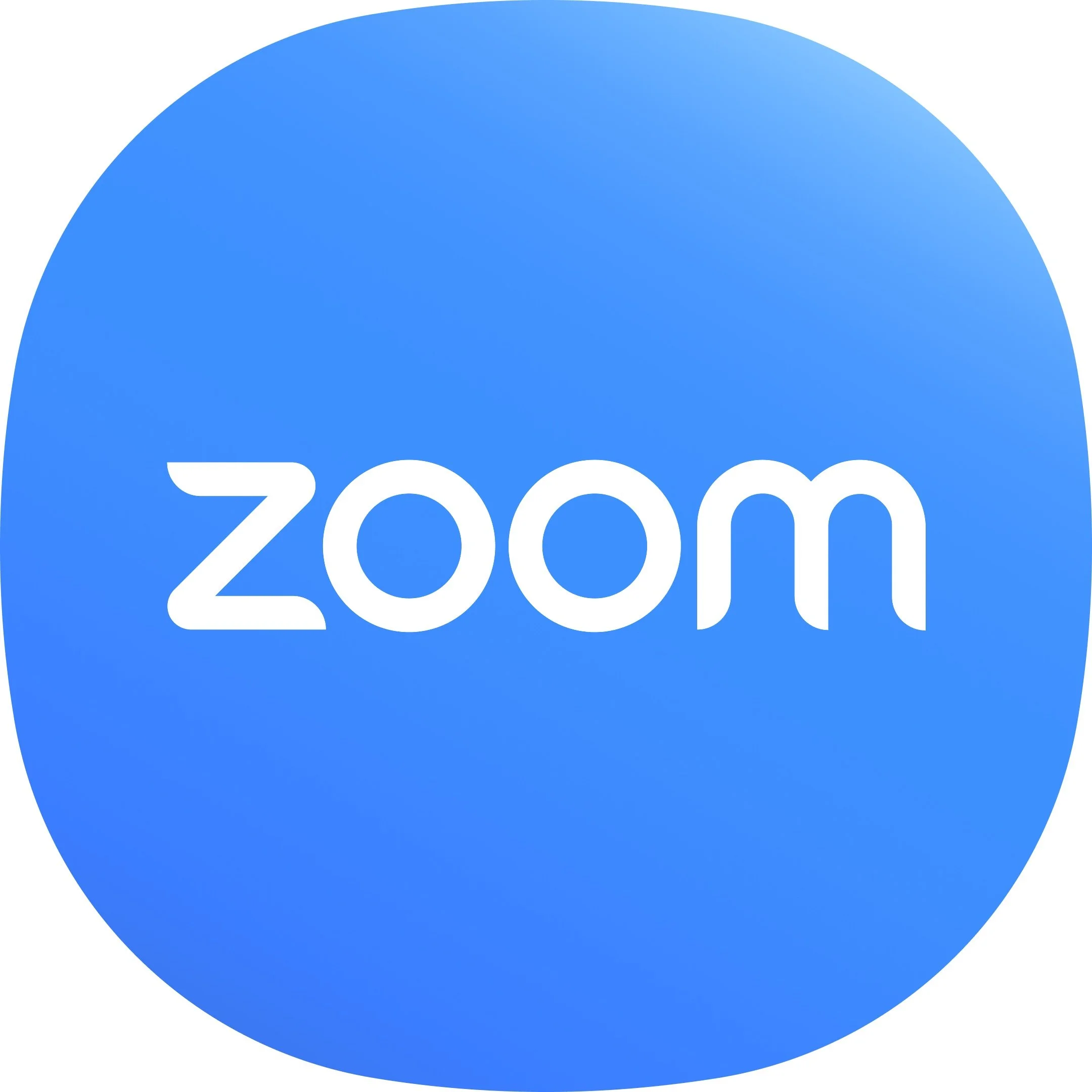 Zoom logo on a blue circular background.