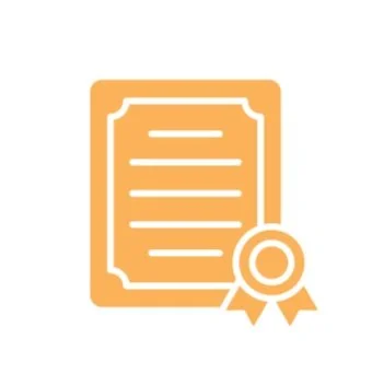 Icon of a certificate or diploma with a ribbon or seal at the bottom right.