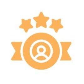 Icon of a person inside a circle with three stars above it and a ribbon on either side.