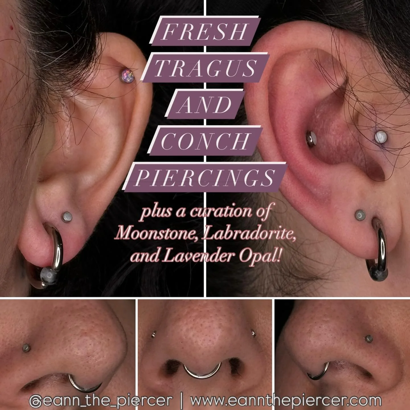 Christine keeps popping in to get cute things installed! On her last visit, we did a fresh conch and tragus piercing with genuine Moonstone cabochons from @neometaljewelry .
We did a 3mm in the tragus and a 4mm in the conch (which I didn’t get