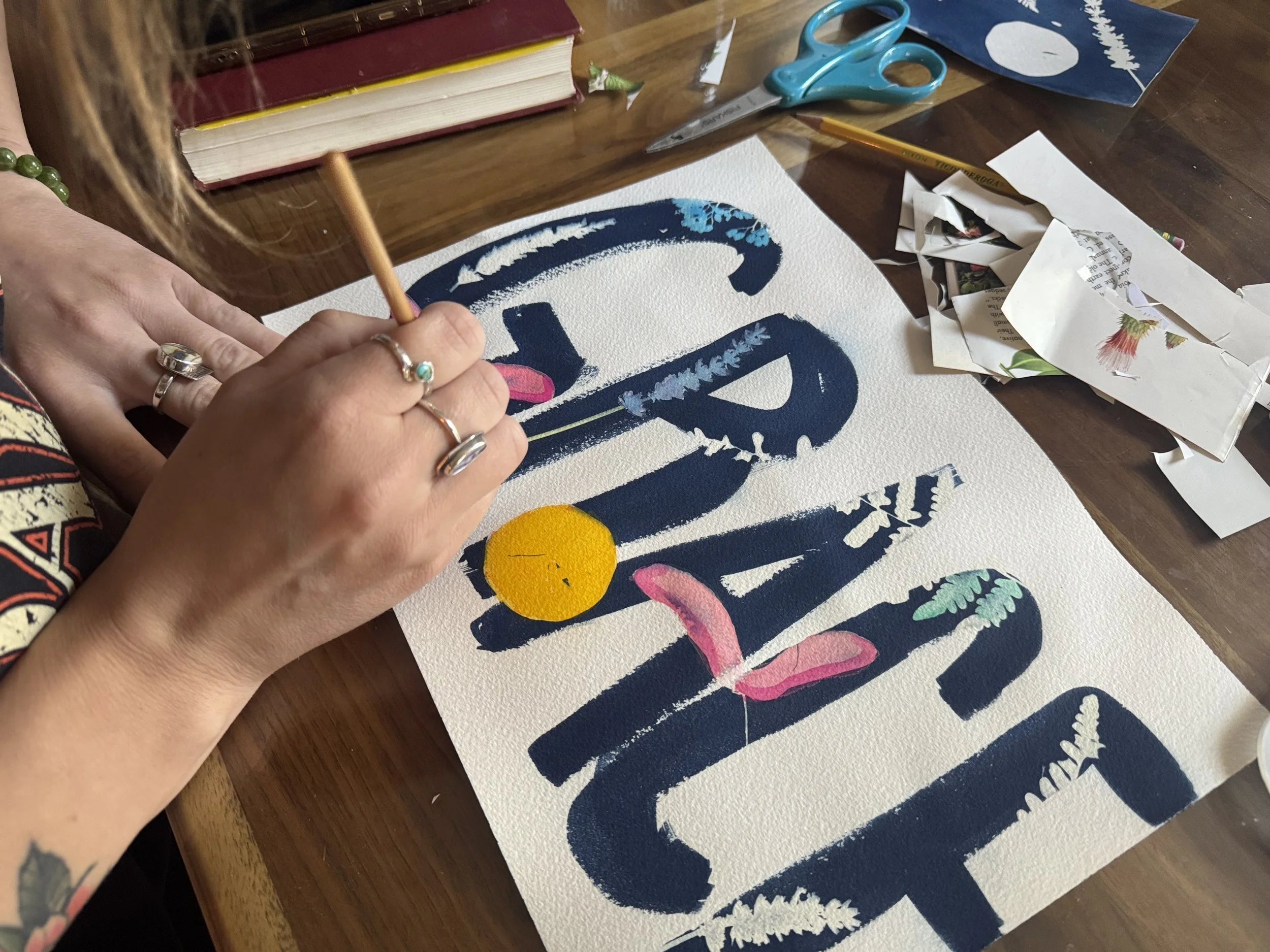 Workshop: Cyanotype Words + Watercolor