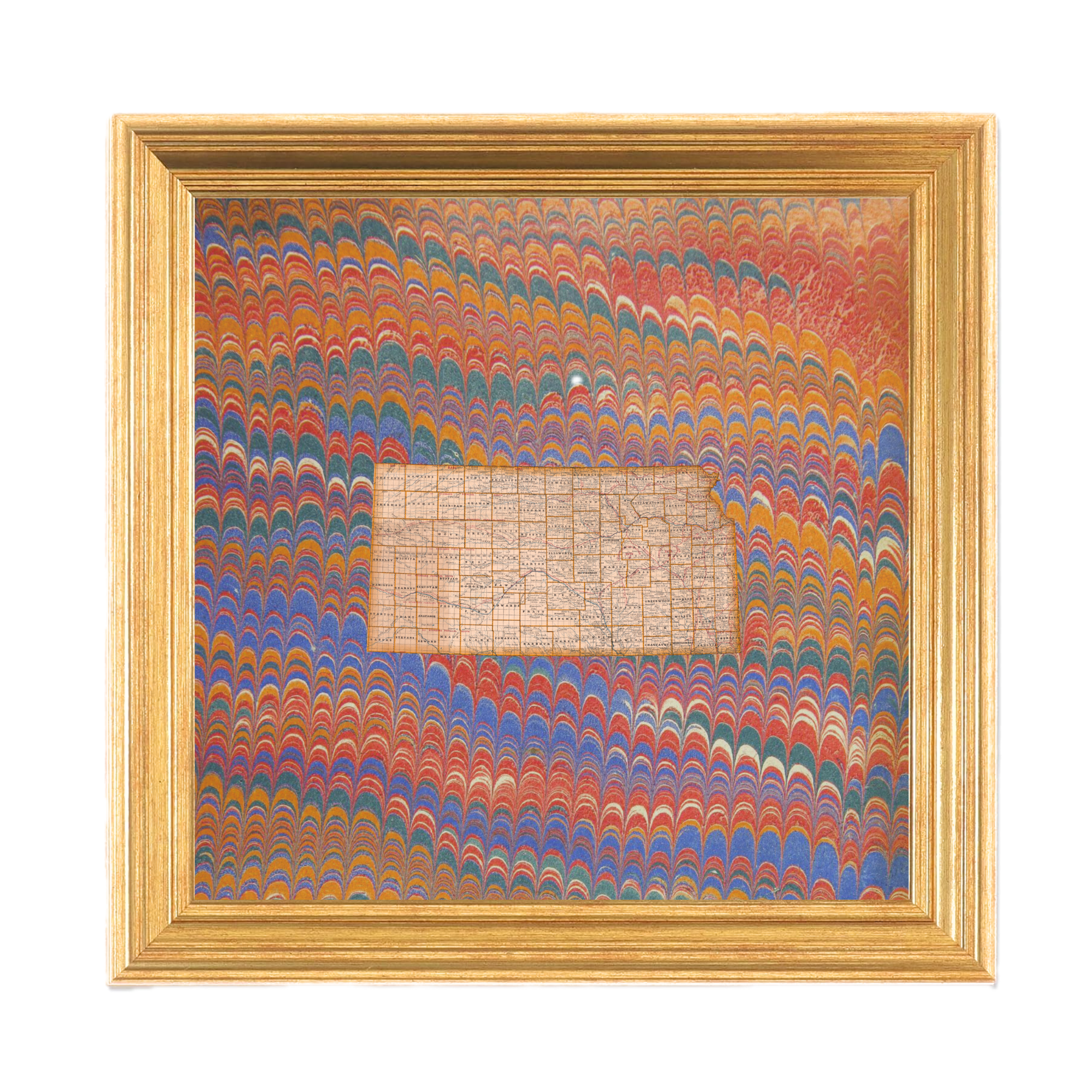 Marbled Vintage Map - Kansas