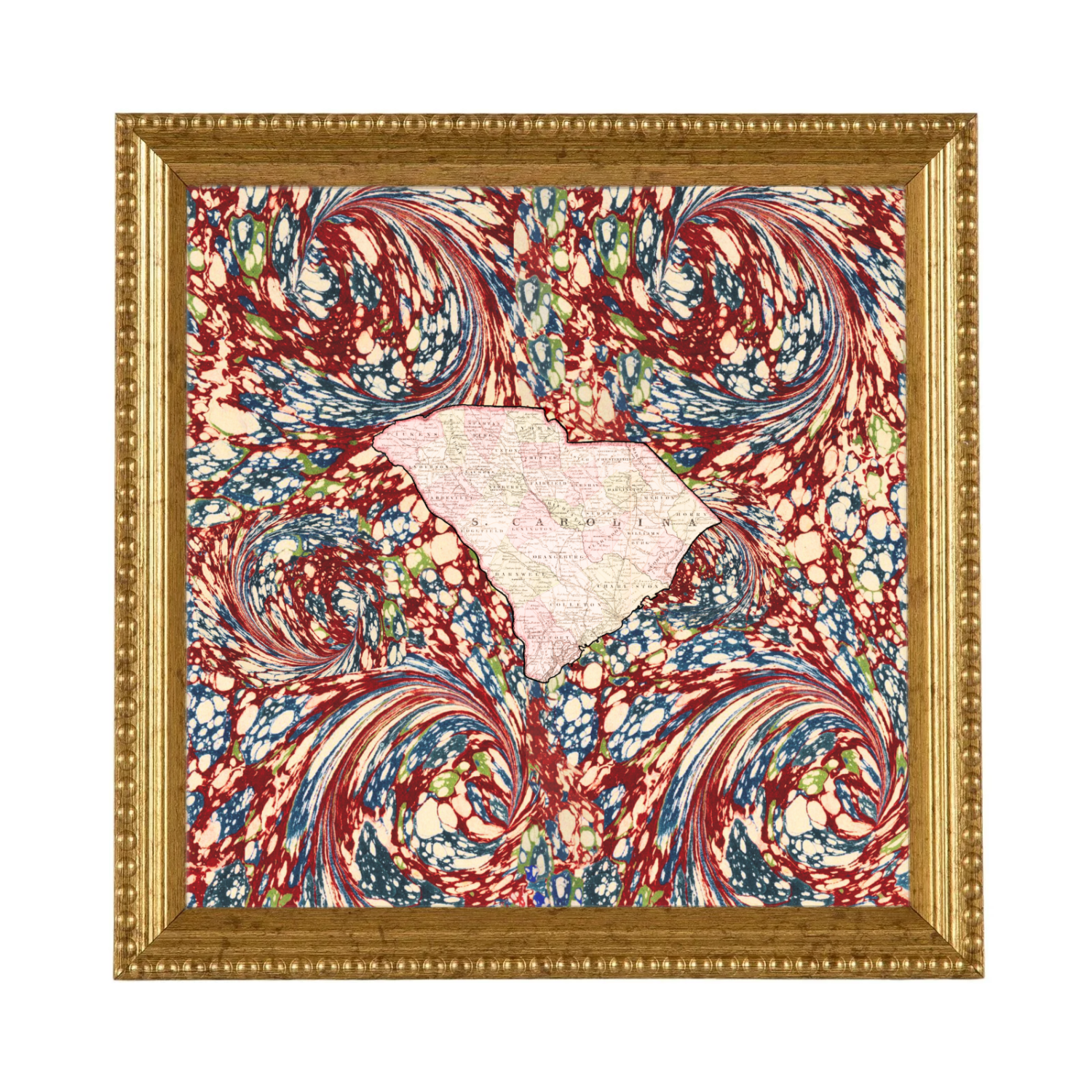 Marbled Vintage Map - South Carolina