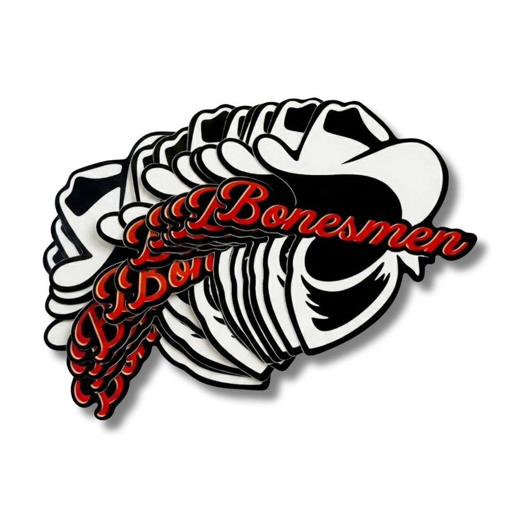 A stylized graphic of a clenched fist with the words 'Bonesmen' in red script across it, on a black background.