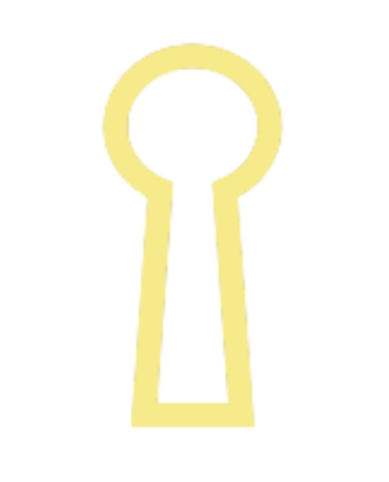 Close-up of a yellow keyhole symbol with a black interior on a light background.