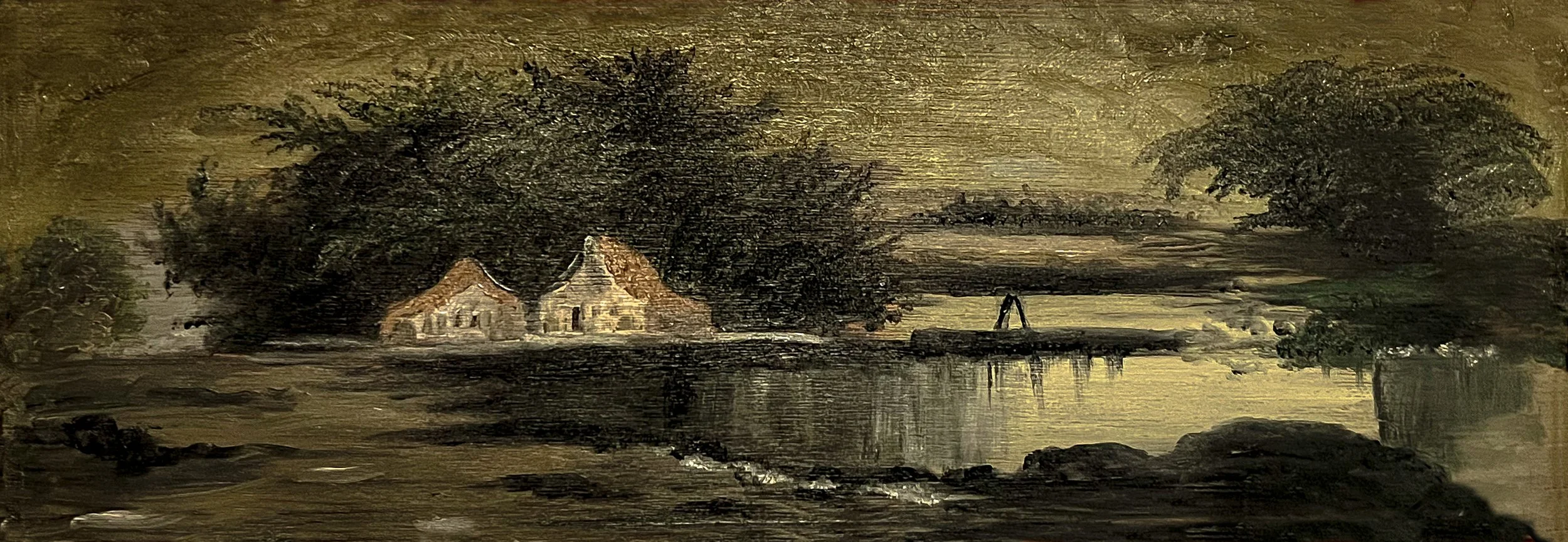 "Lakefront Cottages at Sunset"