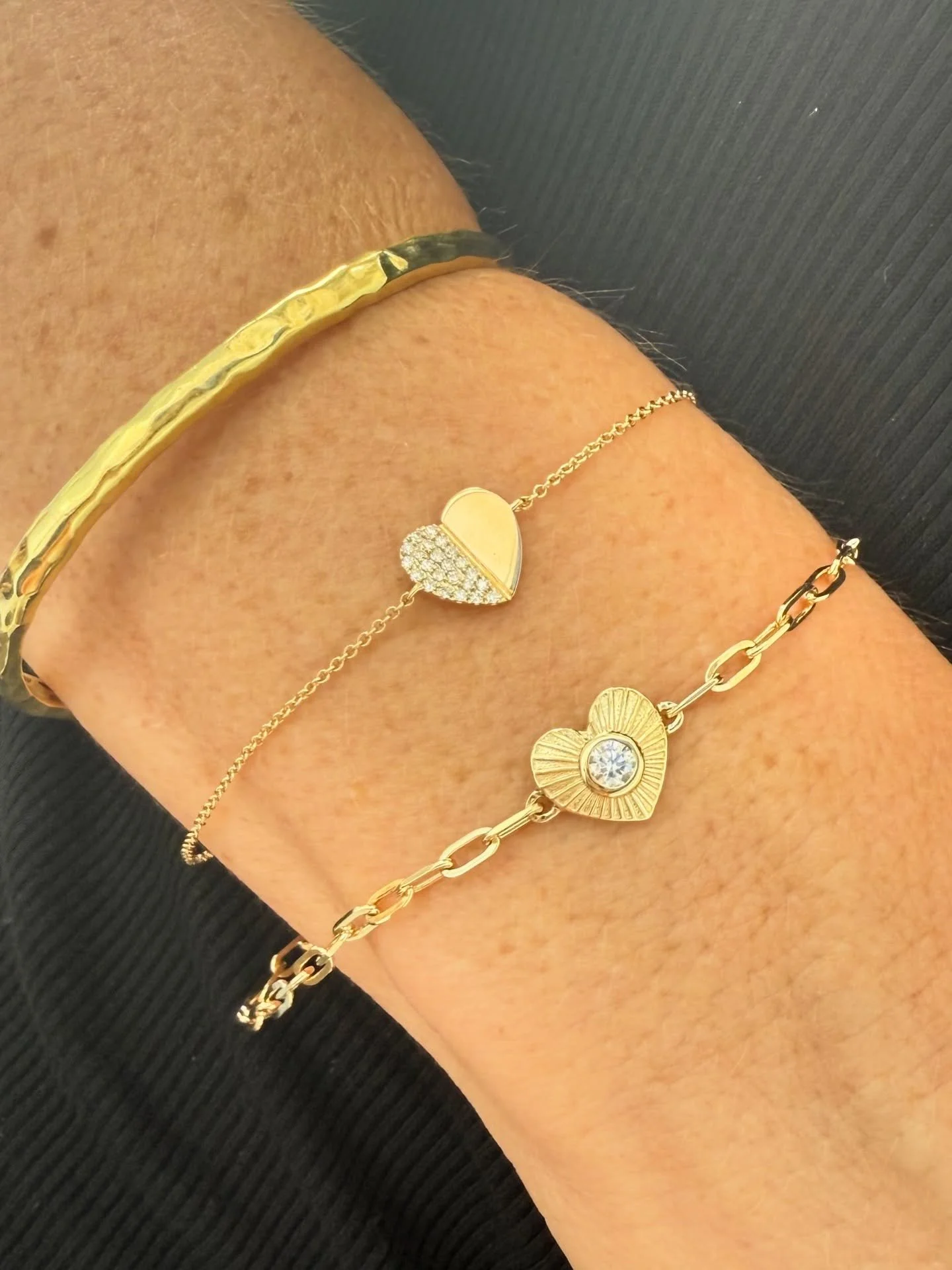 ✨ Sending a little golden love and light your way to start off the week. I love you all! ❤️ 

Fluted heart gold necklace w 0.17 diamond
$2,200
Fluted heart gold bracelet w 0.17 diamond
$1,200
Pave heart bracelet with 0.10 diamond
$650