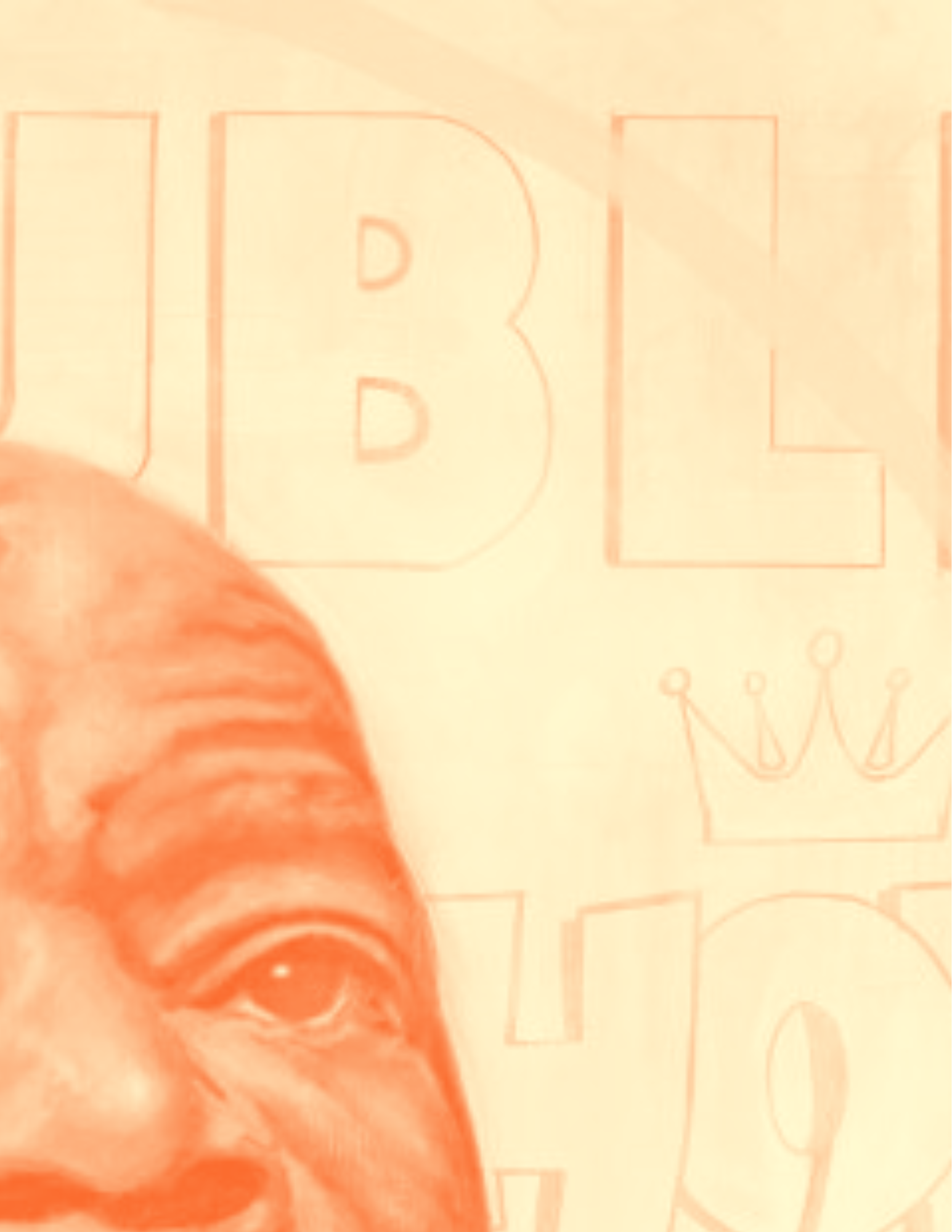 Close-up of a person's face, focusing on one eye and eyebrow, with the word 'DIE' and a crown design visible in the background.