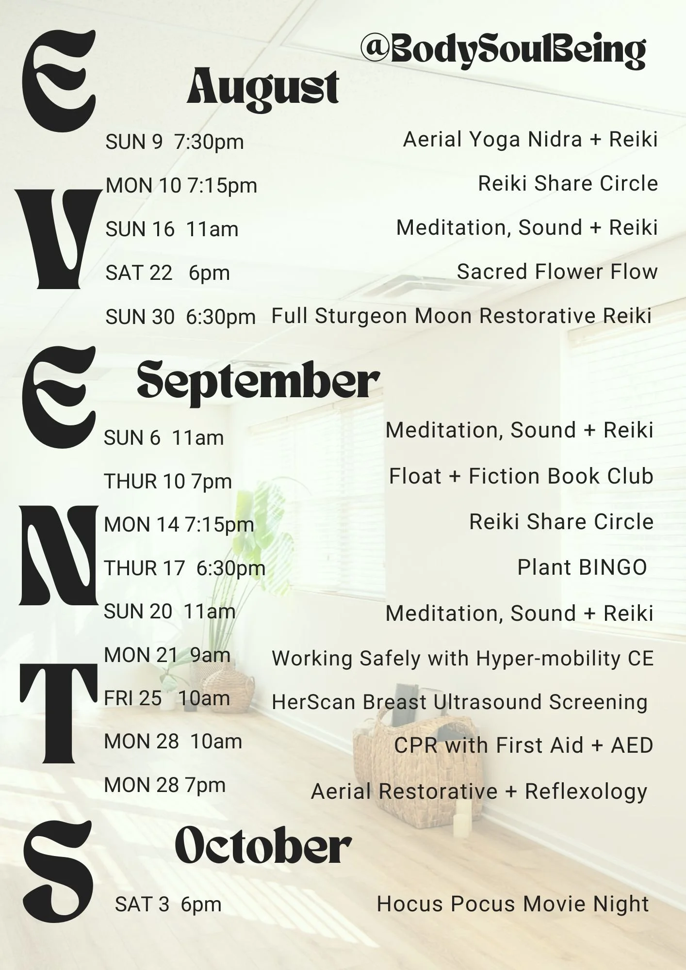 Body Soul Being Event Calendar