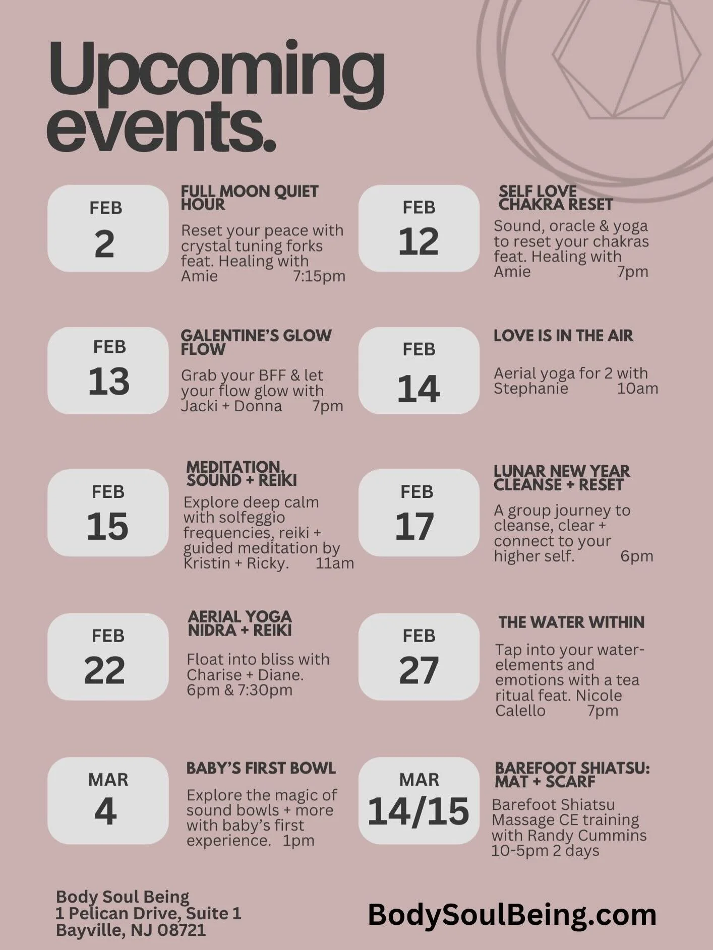 Ohhh hello, February! Let the love in: Self-love and love thy neighbor. 

Lots of fabulous and fulfilling opportunities to align with the theme of love this month.

Event schedule and yoga schedule have dropped.

Quick links in our bio. See you soon 